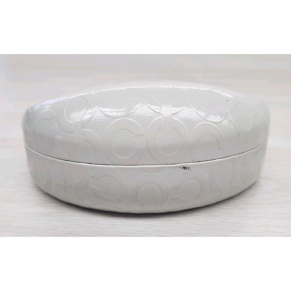 COACH Sunglasses Eyeglasses Ivory White Clam Shell Hard Case Embossed C Logo